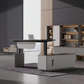Modern Luxury Executive Office Furniture Durable L-Shaped Manager Desk, Wooden Height-Adjustable Table
